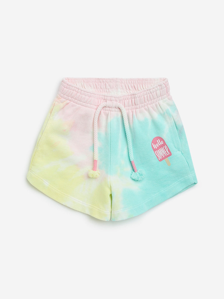 HOP Kids Multicolour Tie-Dye Design High-Rise Cotton Shorts