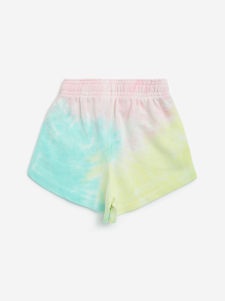 HOP Kids Multicolour Tie-Dye Design High-Rise Cotton Shorts - Image 3