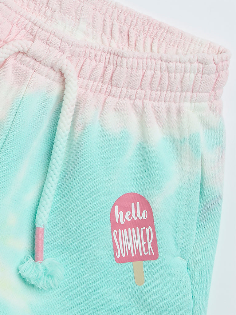 HOP Kids Multicolour Tie-Dye Design High-Rise Cotton Shorts - Image 4