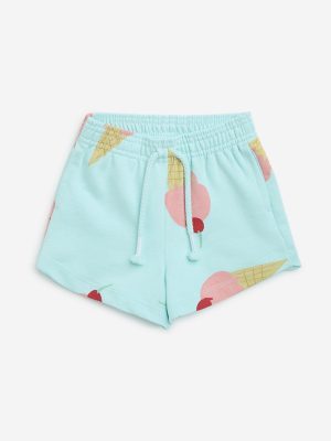 HOP Kids Aqua Ice-Cream Prints High-Rise Cotton Shorts