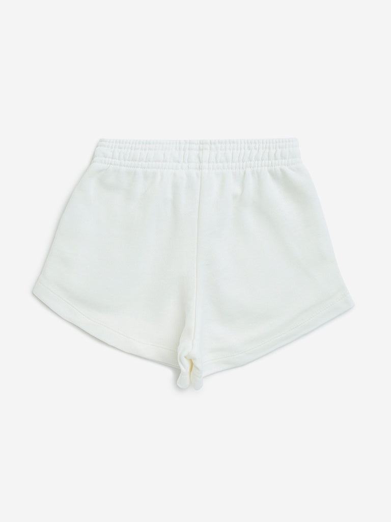 HOP Kids White Tropical Printed High-Rise Cotton Shorts - Image 3