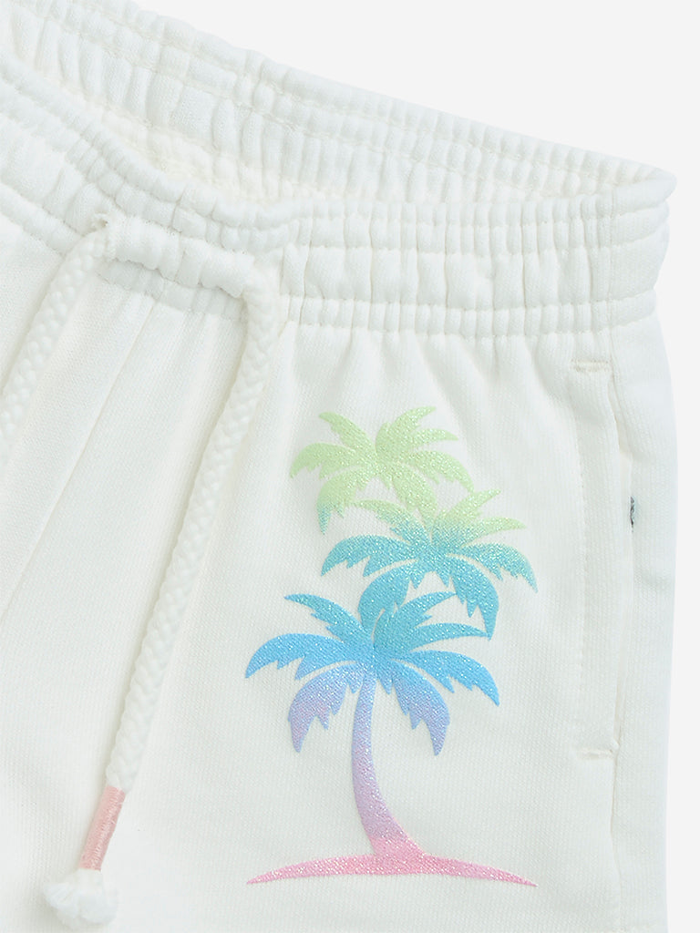 HOP Kids White Tropical Printed High-Rise Cotton Shorts - Image 4