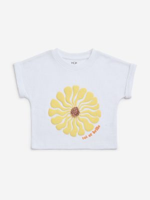 HOP Kids White Floral Design Cotton T-Shirt