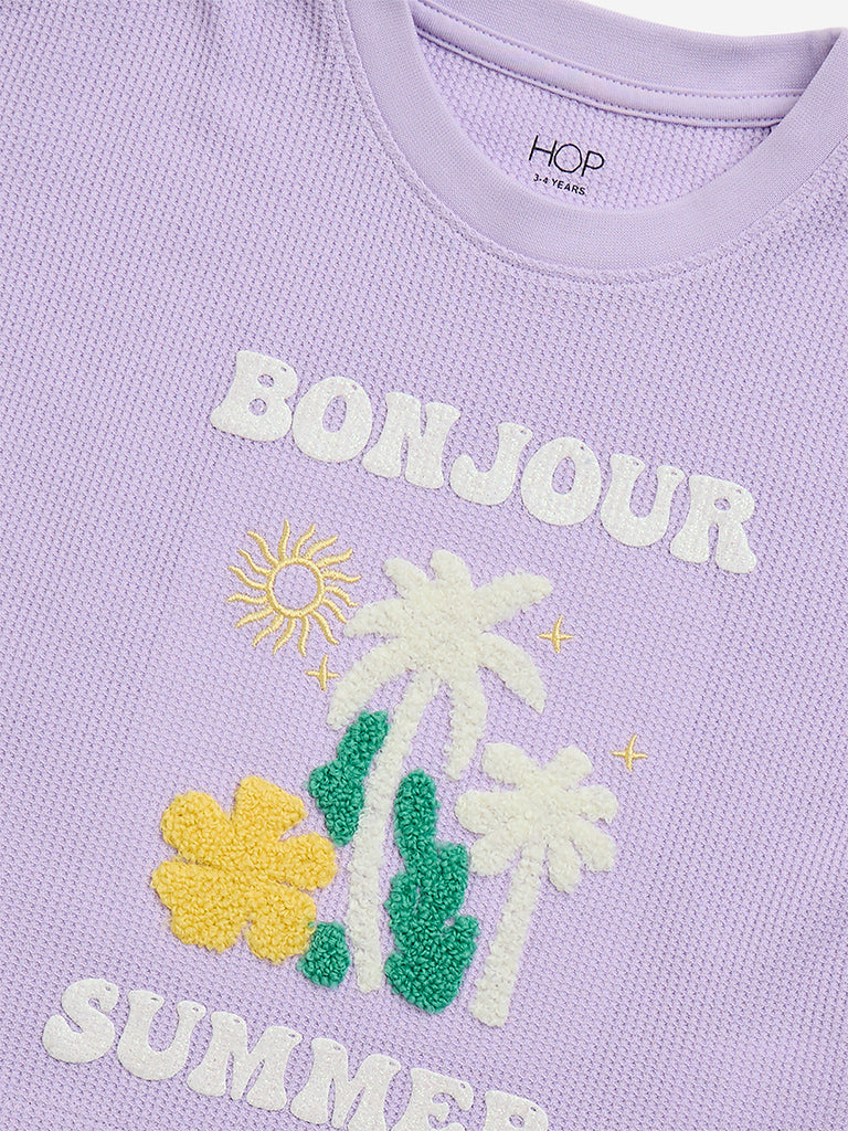 HOP Kids Lilac Tropical Design Knitted Cotton Top - Image 3