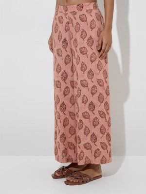 Utsa Peach Leaf Patterned Palazzos