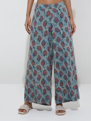 Utsa Blue Leaf Design Palazzos