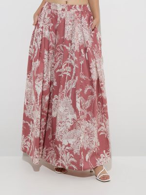 Utsa Off-White Botanical-Printed High-Rise Cotton Skirt