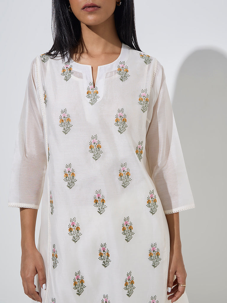 Zuba White Cotton-Blend Straight-Fit Kurta with Inner - Image 2