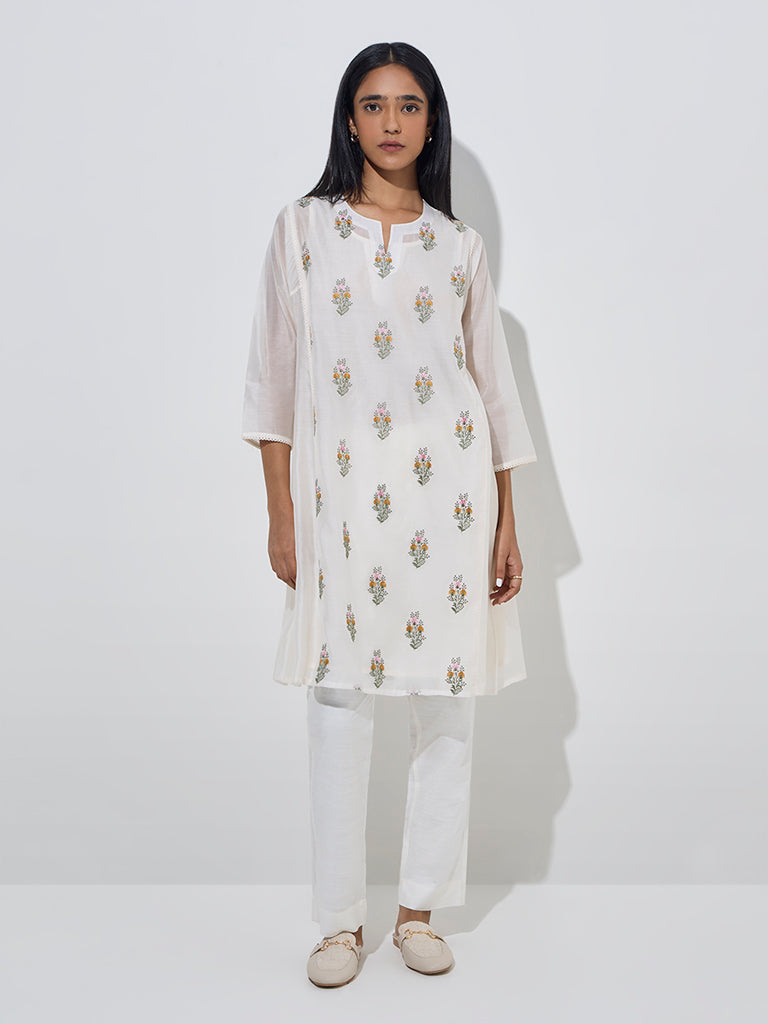 Zuba White Cotton-Blend Straight-Fit Kurta with Inner - Image 3