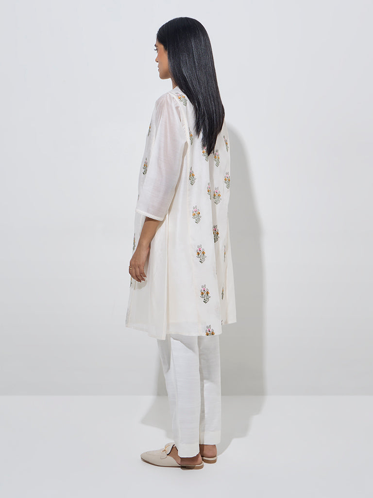 Zuba White Cotton-Blend Straight-Fit Kurta with Inner - Image 4