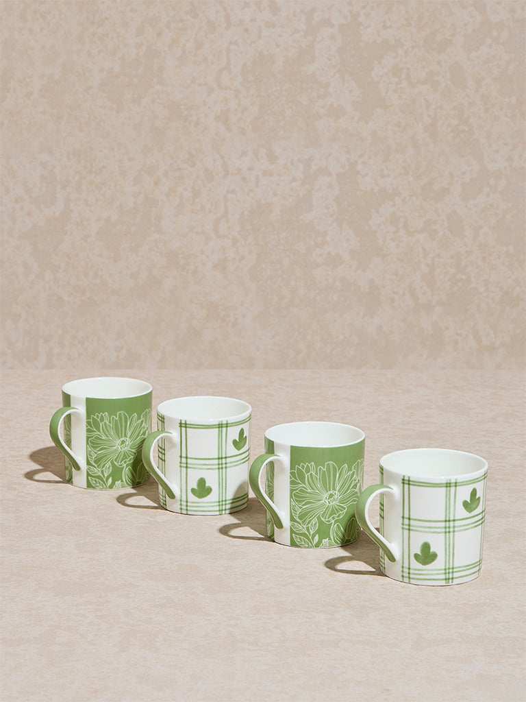 Westside Home Green Botanical Design Mugs (Set of 4) - Image 2