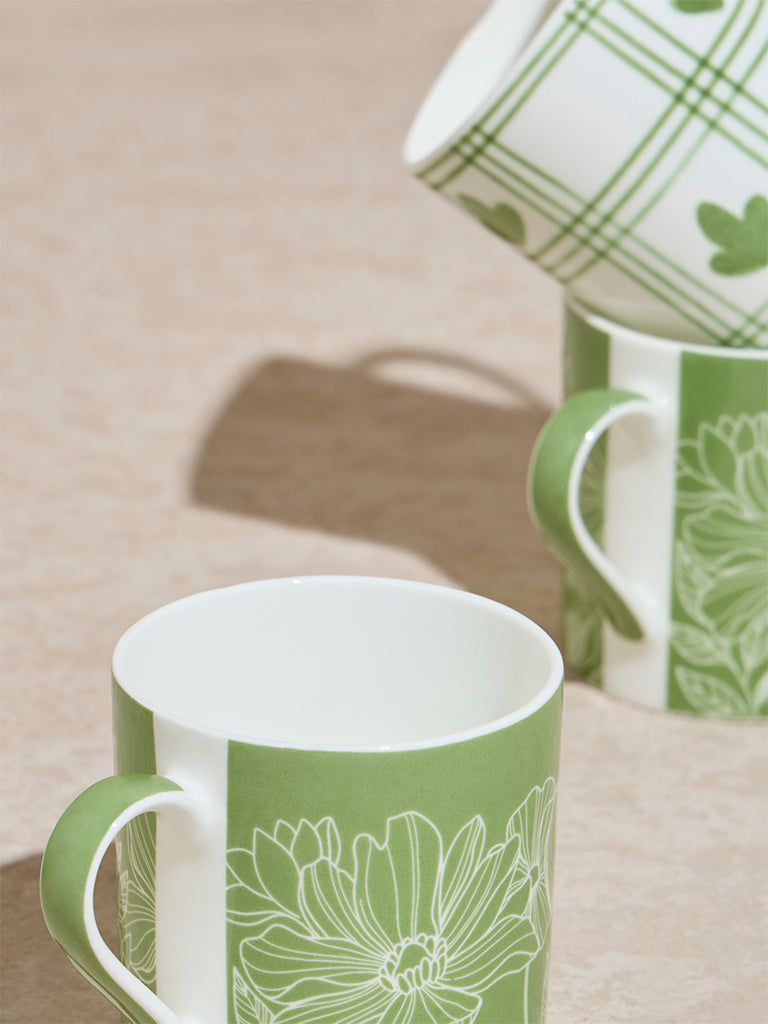 Westside Home Green Botanical Design Mugs (Set of 4) - Image 3