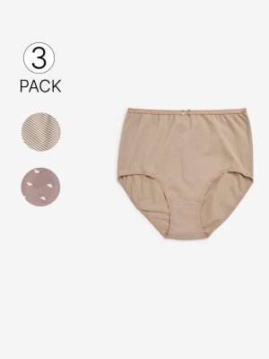 Wunderlove Taupe Printed Cotton-Blend Briefs - Pack of 3