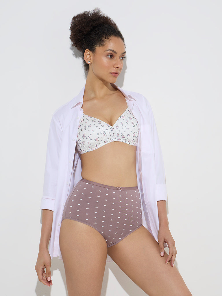 Wunderlove Taupe Printed Cotton-Blend Briefs - Pack of 3 - Image 3