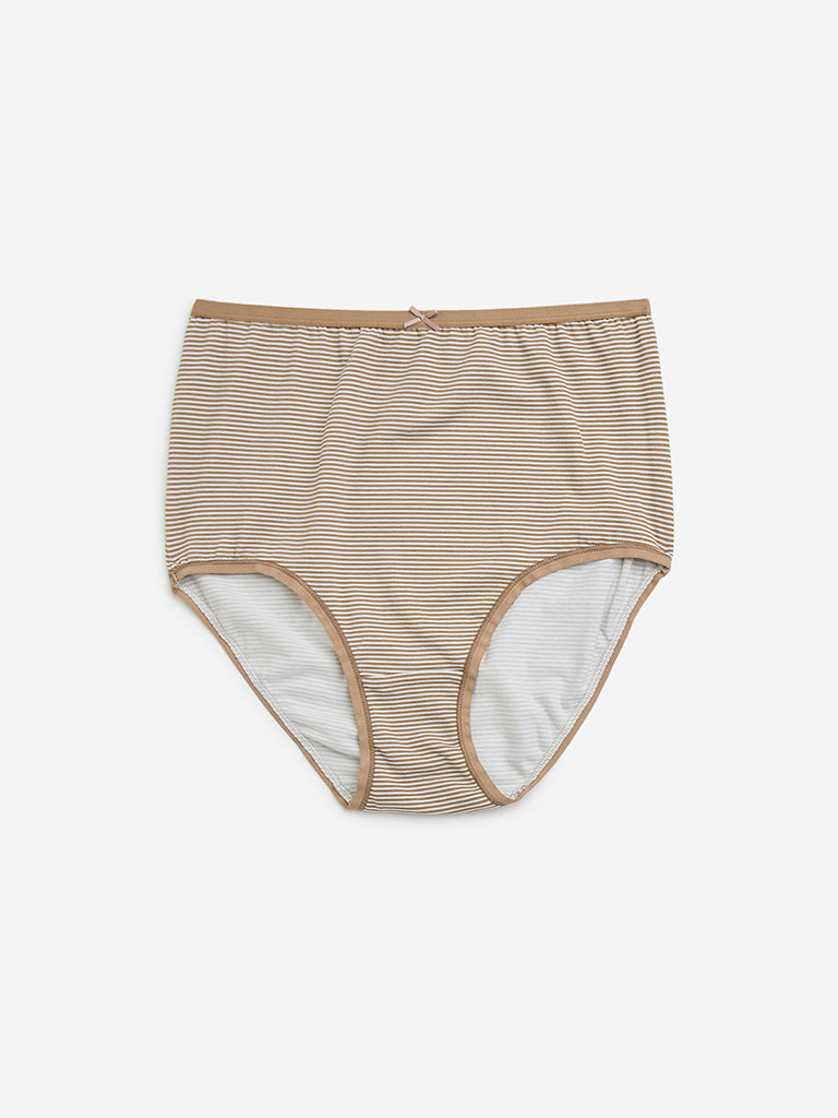 Wunderlove Taupe Printed Cotton-Blend Briefs - Pack of 3 - Image 9