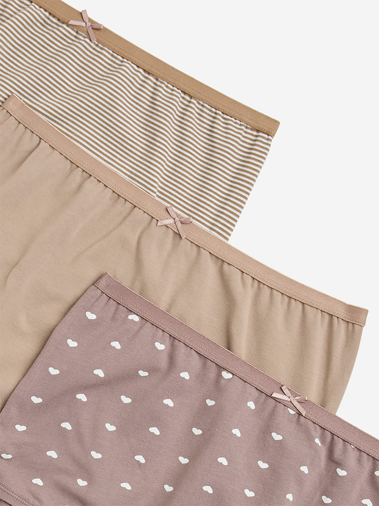 Wunderlove Taupe Printed Cotton-Blend Briefs - Pack of 3 - Image 7