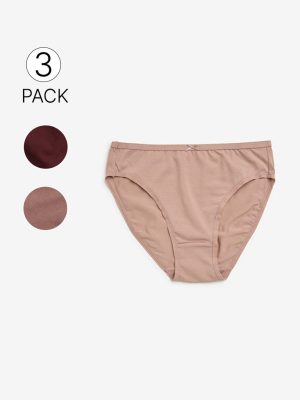 Wunderlove Dusty Pink Cotton-Blend Briefs - Pack of 3