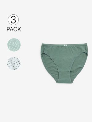 Wunderlove Green Cotton-Blend Hi-Leg Briefs - Pack of 3