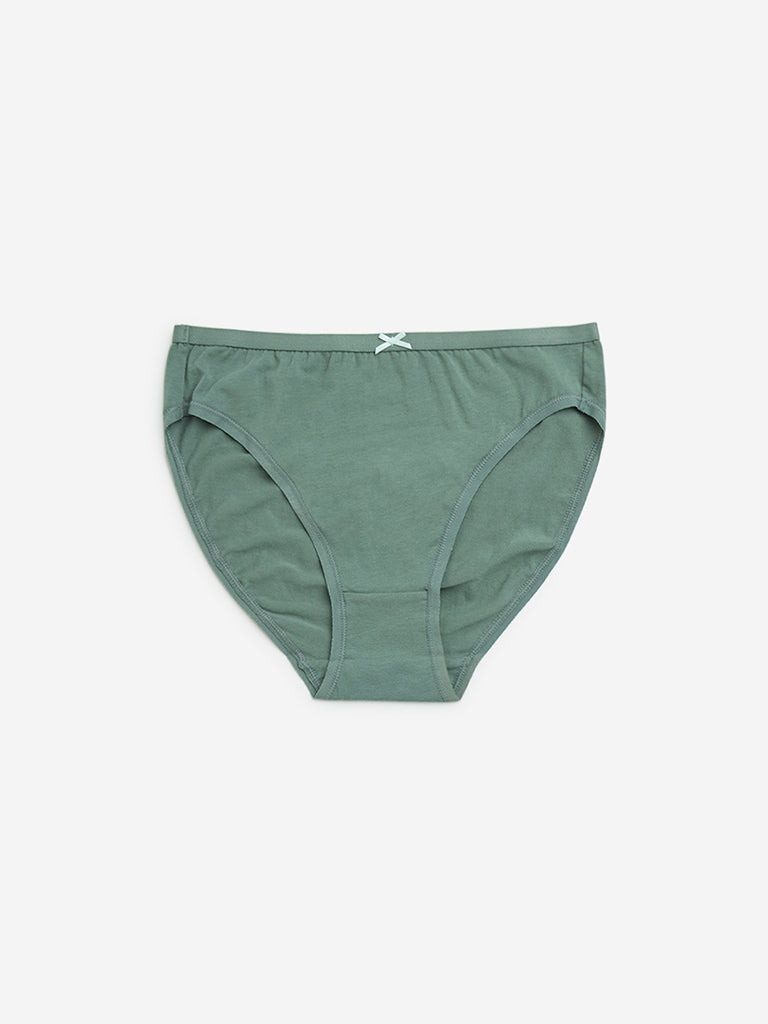 Wunderlove Green Cotton-Blend Hi-Leg Briefs - Pack of 3 - Image 9