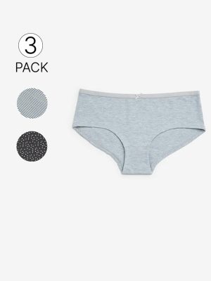 Wunderlove Charcoal Printed Cotton-Blend Briefs - Pack of 3