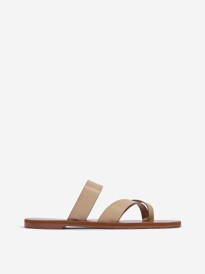 LUNA BLU Light Beige Criss-Cross Design Slides