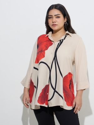 Gia Beige Floral Printed Shirt