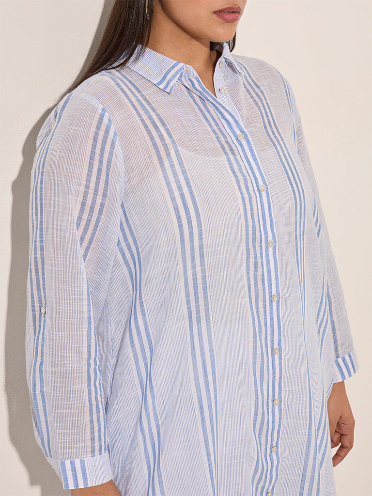 Gia Light Blue Striped Cotton Tunic - Image 2