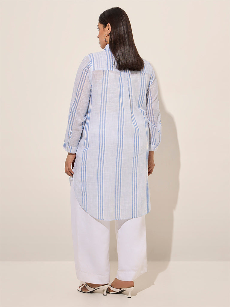 Gia Light Blue Striped Cotton Tunic - Image 4