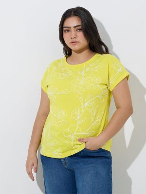 Gia Yellow Floral Pattern Cotton T-Shirt