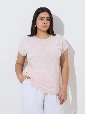 Gia Light Pink Floral Pattern Cotton T-Shirt