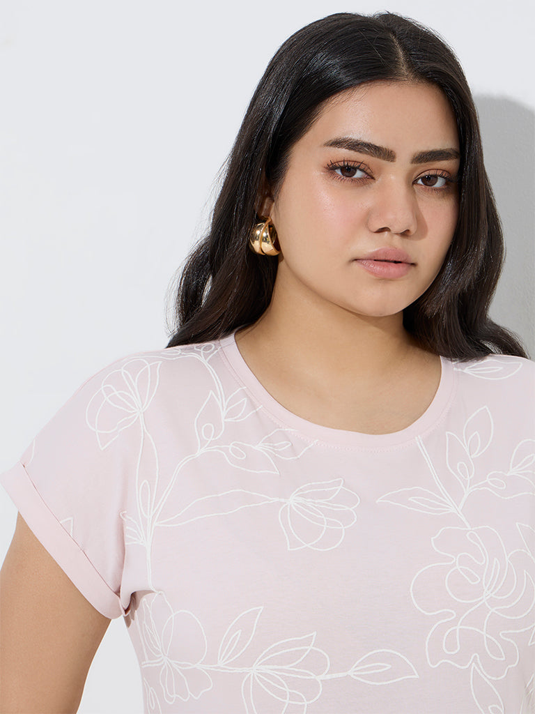 Gia Light Pink Floral Pattern Cotton T-Shirt - Image 2