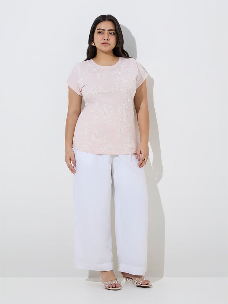 Gia Light Pink Floral Pattern Cotton T-Shirt - Image 3