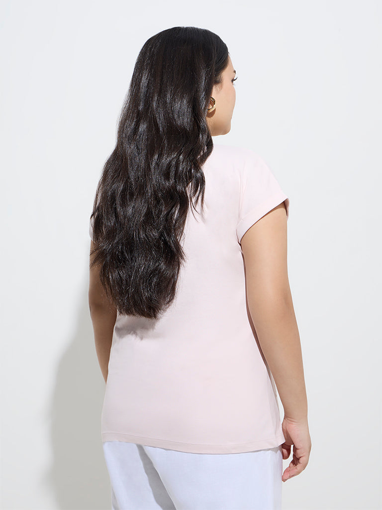 Gia Light Pink Floral Pattern Cotton T-Shirt - Image 4