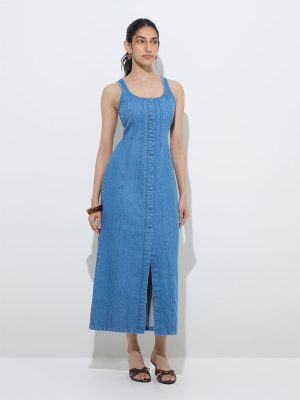 LOV Blue Denim A-Line Dress