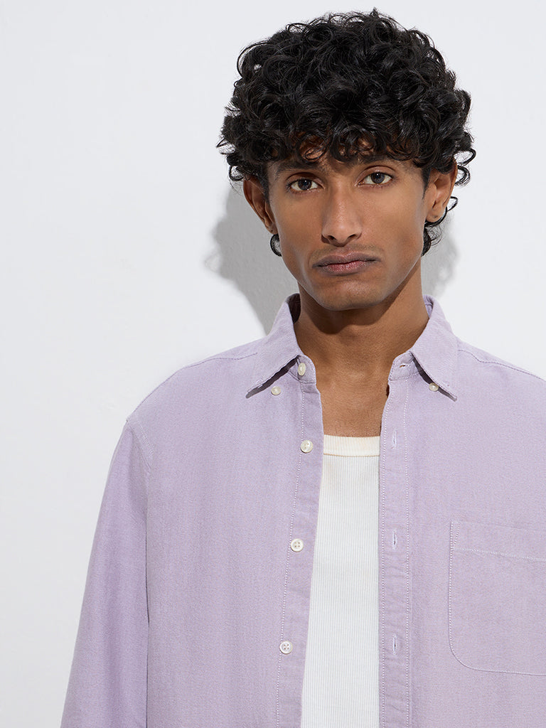 WES Casuals Lilac Solid Relaxed-Fit Cotton Shirt - Image 3