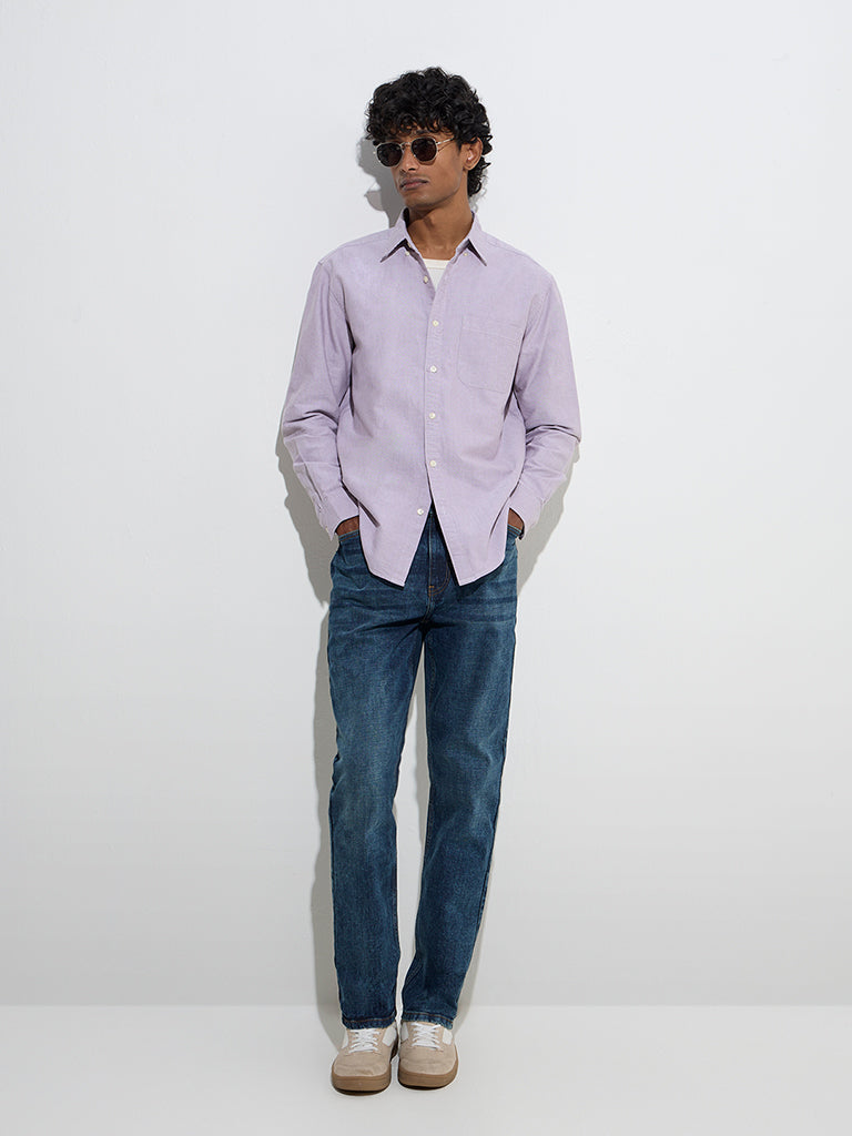 WES Casuals Lilac Solid Relaxed-Fit Cotton Shirt - Image 4