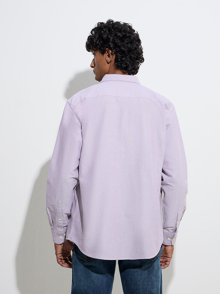 WES Casuals Lilac Solid Relaxed-Fit Cotton Shirt - Image 5