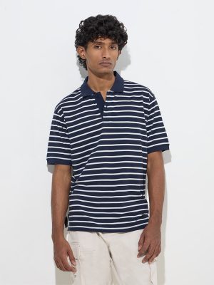 WES Casuals Navy Relaxed-Fit Cotton-Blend Polo T-Shirt