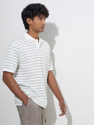 WES Casuals White Relaxed-Fit Cotton-Blend Polo T-Shirt