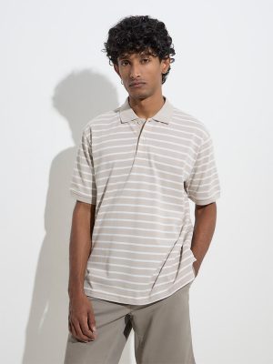 WES Casuals Beige Relaxed-Fit Cotton-Blend Polo T-Shirt