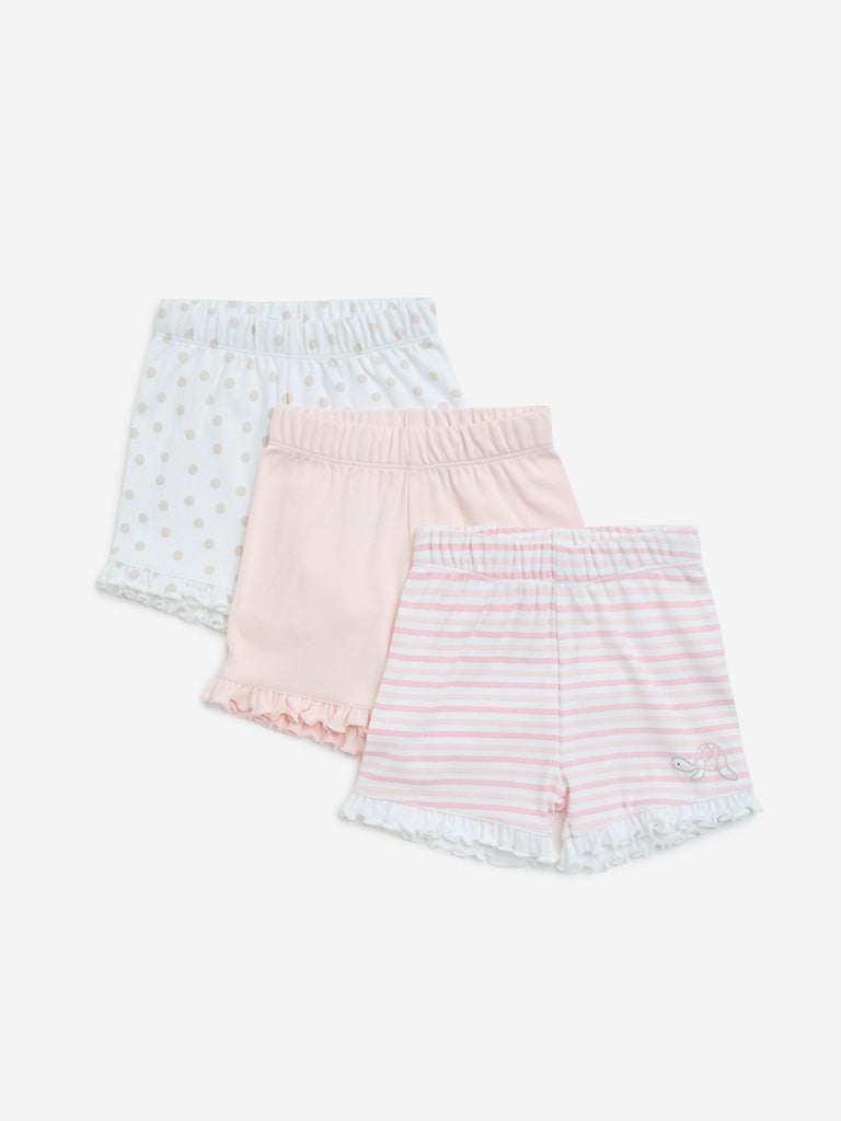 HOP Baby Pink Printed Cotton Shorts - Pack of 3