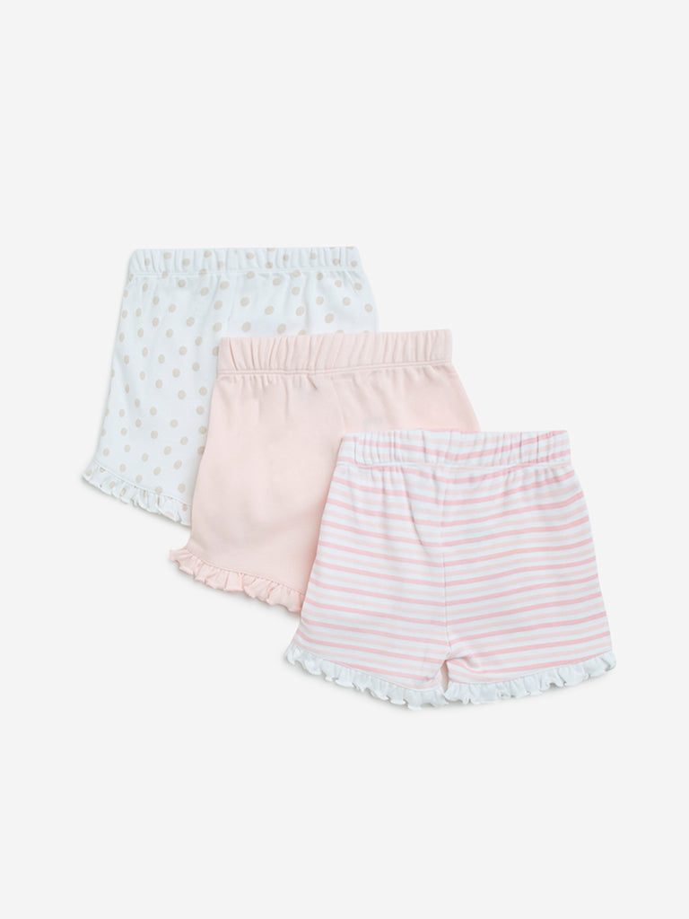 HOP Baby Pink Printed Cotton Shorts - Pack of 3 - Image 2