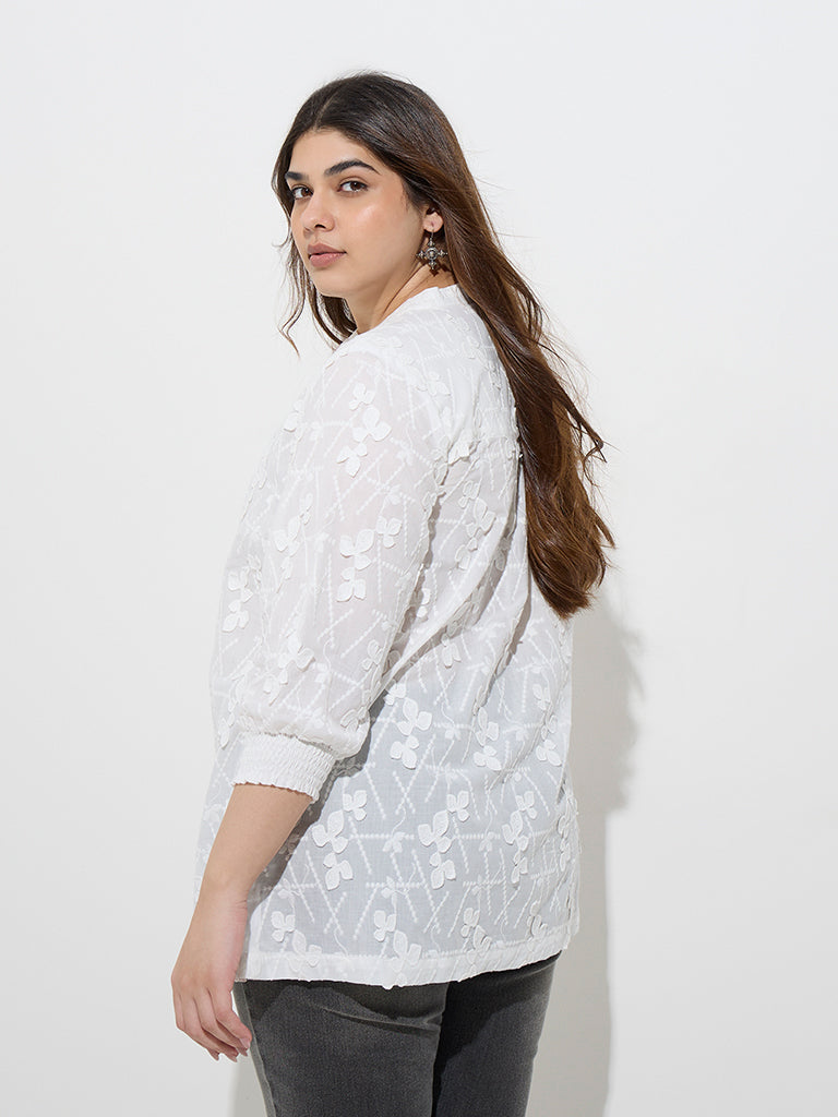 Diza White Floral Embroidered Cotton Ethnic Shirt - Image 4