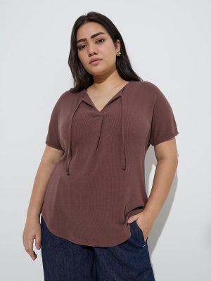 Gia Brown Ribbed-Textured Top