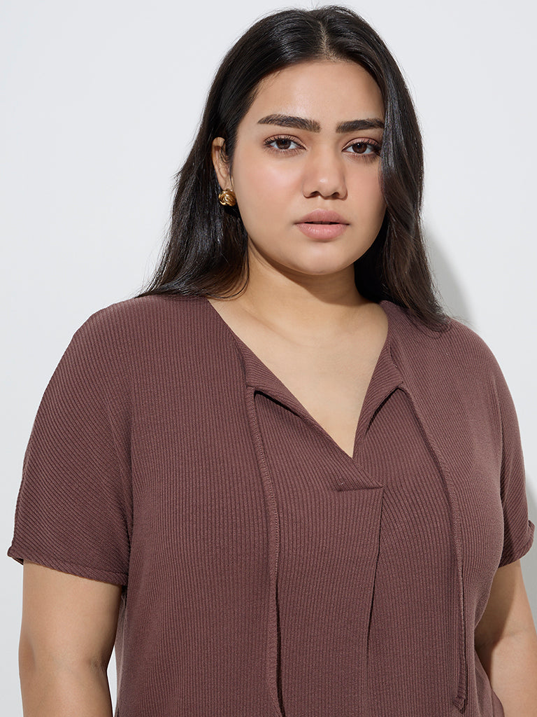 Gia Brown Ribbed-Textured Top - Image 2