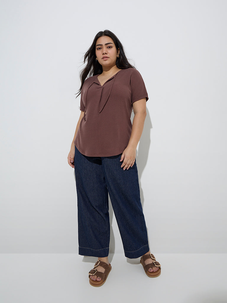 Gia Brown Ribbed-Textured Top - Image 3