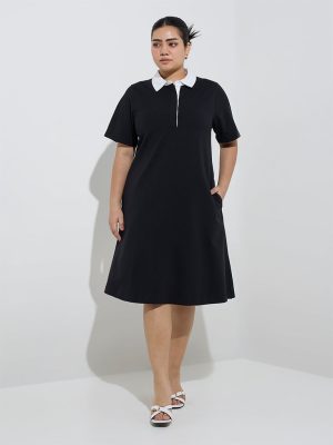 Gia Black Solid A-Line Cotton-Blend A-Line Dress