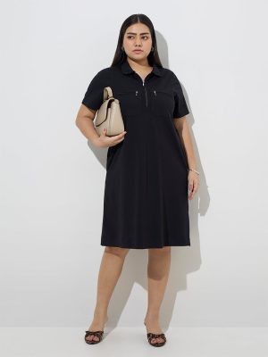 Gia Black Cotton-Blend A-Line Dress