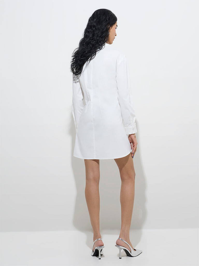 Nuon White Corset-Style Cotton-Blend Shirt Dress - Image 4