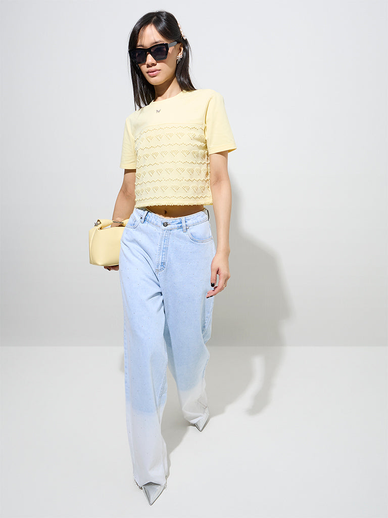 Nuon Light Blue Ombre Relaxed-Fit High-Rise Jeans